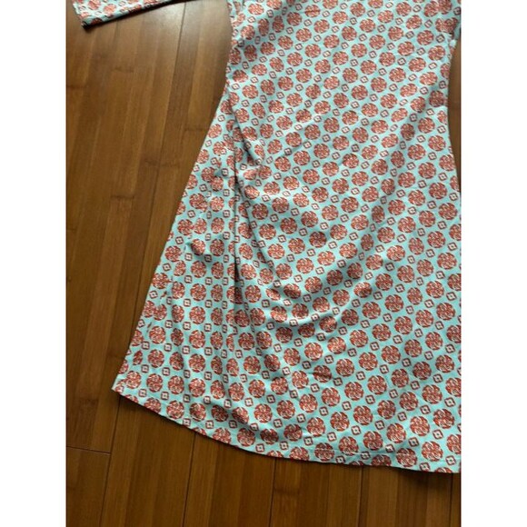 J. McLaughlin Dress Catalina Cloth Light Blue Orange Ikat Floral Print Large - Picture 2 of 5